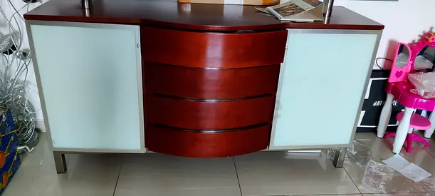 Wooden Sideboard Cabinet with Frosted Glass Doors - Good Condition
