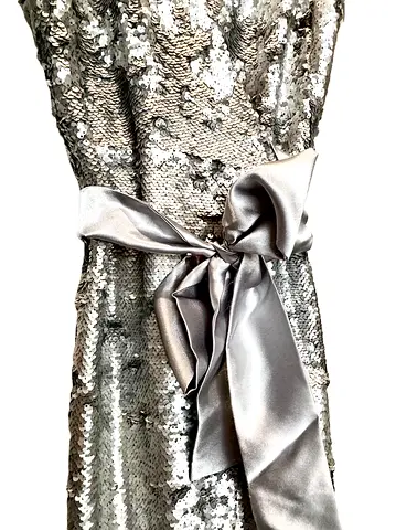 Stunning, chic silver evening dress embroidered with sequins