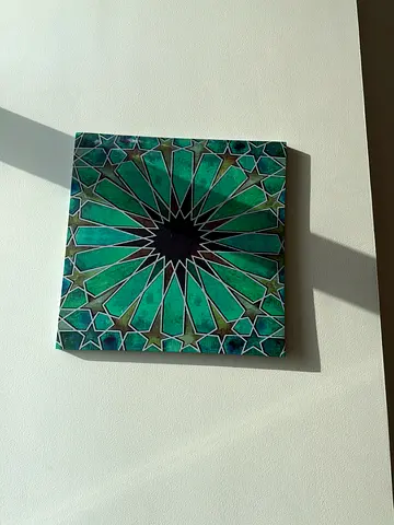 Decorative Middle Eastern Tile Art - Green Geometric Pattern