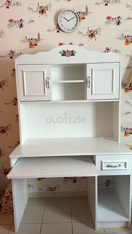 White wooden study desk with hutch and drawer - perfect condition