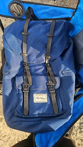 Bon Voyage Navy Blue Canvas Backpack with Faux Leather Straps