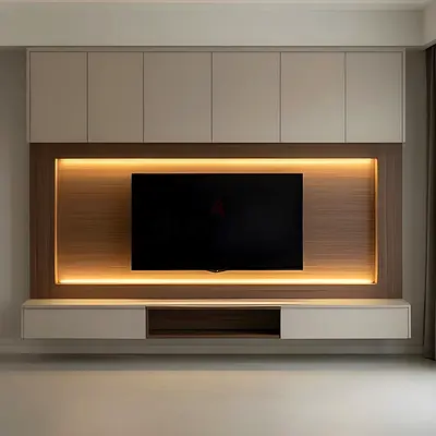 Custom built-in TV entertainment wall unit with LED backlighting