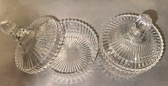 Pair of Clear Glass Candy Dishes with Lids