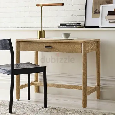 Minimalist Small Writing Desk with Single Drawer - Solid Wood (Oak)