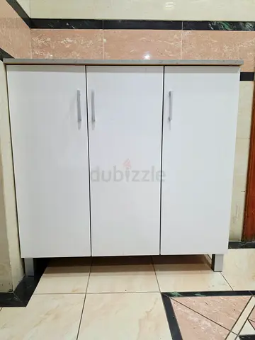 White 3-Door Storage Shoe Cabinet - Good Condition