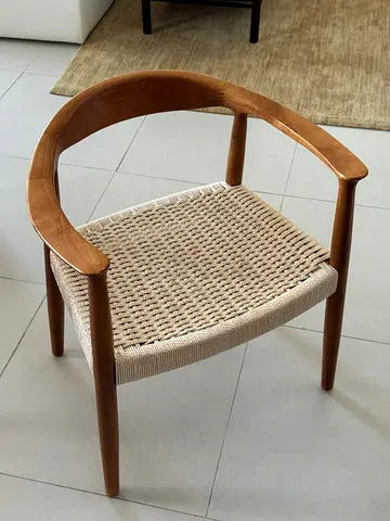 4 Solid Wood Round-Back Woven Seat Armchair — perfect Condition