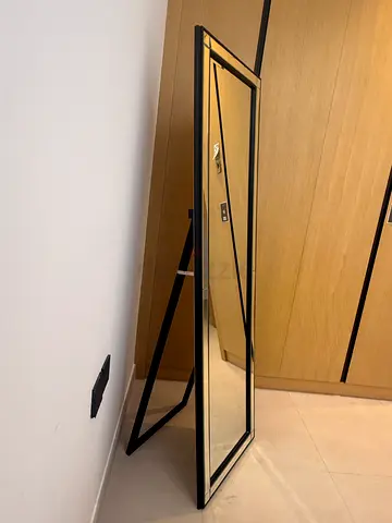 Full-Length Leaning Mirror with Black Frame - Modern Design