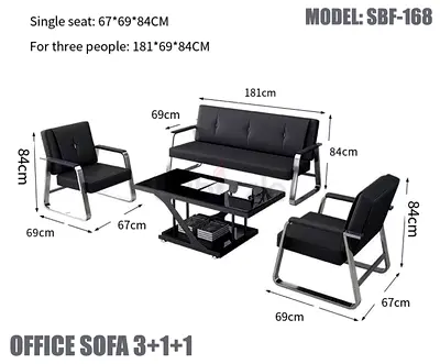 Office Sofa Set 3+1+1 - Black Faux Leather with Coffee Table (Model SBF-168)