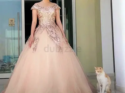 Blush Pink Sequin Ball Gown — Off-Shoulder Prom/Wedding Dress (Like New)