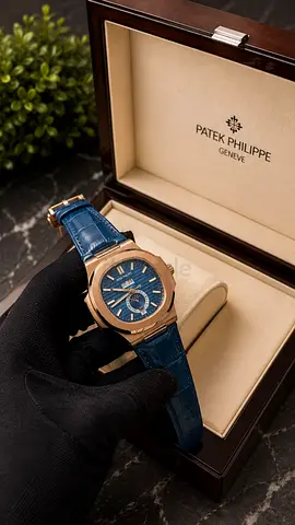 Patek Philippe Nautilus chronograph in rose gold with blue leather strap