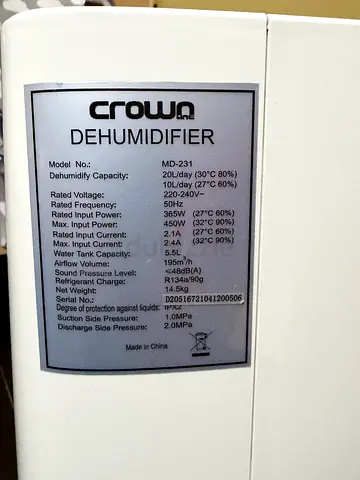 Crownline 20L Dehumidifier MD-231 - 5.5L Tank
