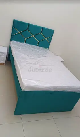 120x190 cm bed frame with headboard and mattress - teal