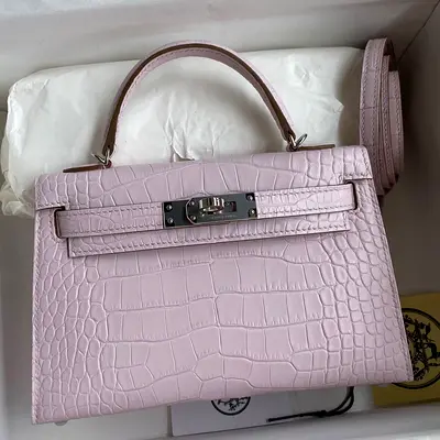 Hermes Kelly Mini II Sellier In Mauve Pale Matte Alligator Leather