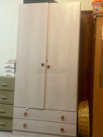 Light wood two-door wardrobe with drawers - good condition