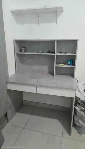 Compact Study Desk with Overhead Shelves - Light Grey Finish