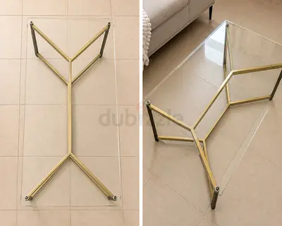 Modern Glass Coffee Table with Gold Metal Frame – Excellent Condition