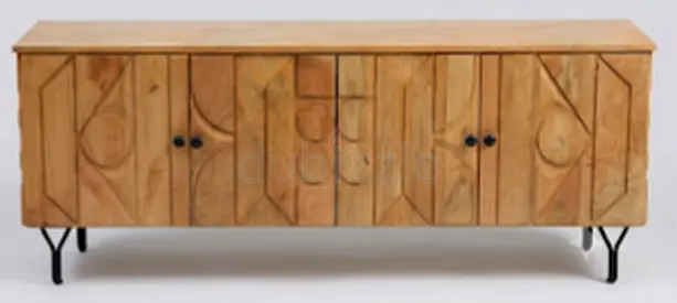 Solid Wood Sideboard / TV Console with Carved Front - Natural Finish 180x60x40