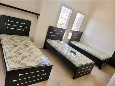 Three Single Beds with Mattresses - Dark Wood Frame