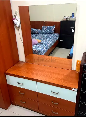 Wooden Dresser with Mirror - 6 Drawers, Good Condition