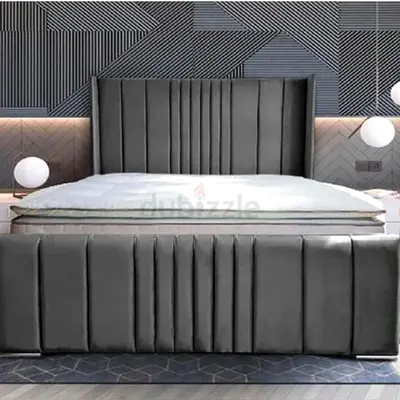 Modern queen Gray Velvet Upholstered Bed(200×160)  with Vertical Channel Headboard