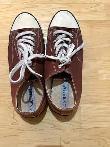 Brown low-top canvas sneakers - size 43, lightly used