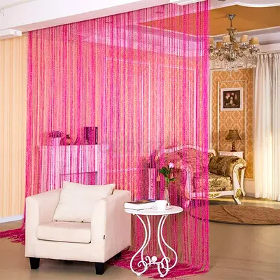 Pink String Curtain Room Divider - Decorative Beaded Panel