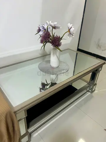 Glass Top Mirrored Coffee Table with Silver Frame