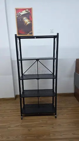 5-Tier Black and 4-Tier White Metal Folding Shelf with Wheels