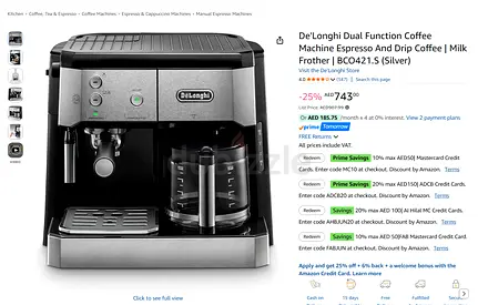 DeLonghi Dual Function Espresso  Drip Coffee Machine (Silver)