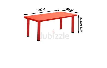 Adjustable Height Rectangular Table 120x62cm 1 leg is broken have to fix it and 4yellow chairs