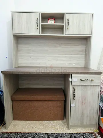 Compact Wooden Study Desk with Storage and Stool