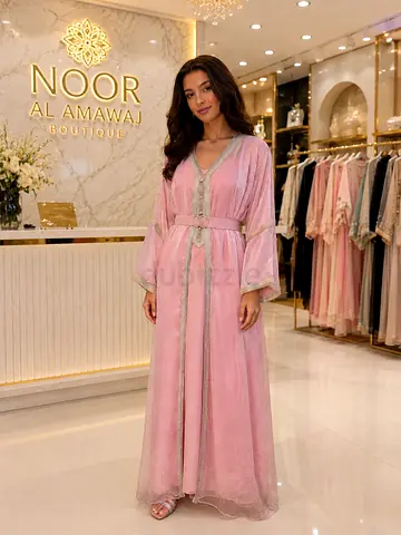 Pink Elegant Kaftan / Abaya with Belt - New