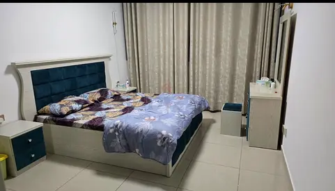 King size bed with headboard, 2 nightstands and dressing table - good condition