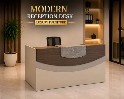 Luxury Office Reception Desk – Premium Wooden Front Desk Counter UAE
