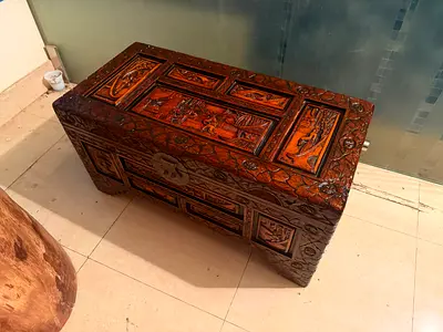 Hand-carved Wooden Storage Chest / Trunk