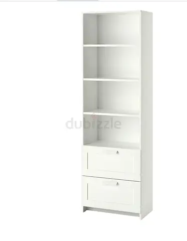 Tall white bookcase with 3 shelves and 2 drawers - good condition