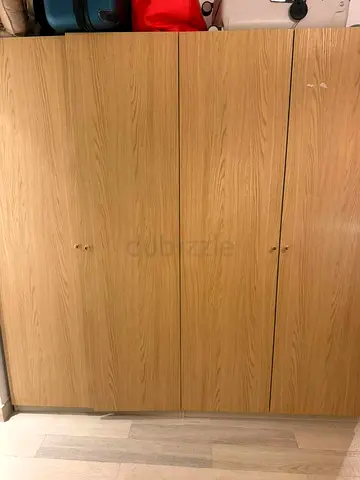 2X Used 2-Door Wooden Wardrobe with Shelves and Hanging Rail