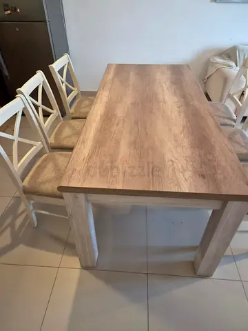 Wood-effect Dining Table with 6 Cross-back Chairs - Light Oak