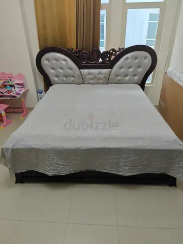 Wooden king side Bed with Upholstered Headboard with foam mattress from Royal crest