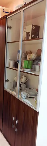 Wooden Kitchen Cabinet with Glass Doors — Good Condition