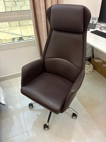 Brown leather reclining office chair with wheels - fair condition