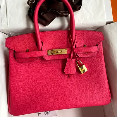 Hermes Birkin 30 Retourne In Rose Red Clemence Leather