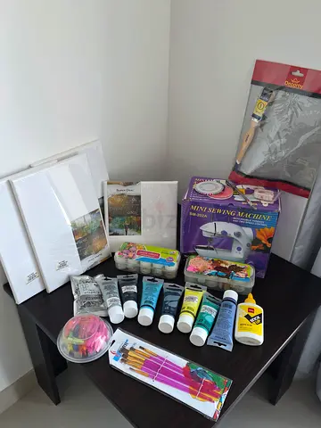 Arts and Crafts Set with Mini Sewing Machine, Paints, and Canvases