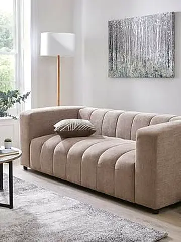 Beige 3-Seater Fabric Sofa — Modern Channel-Tufted Design