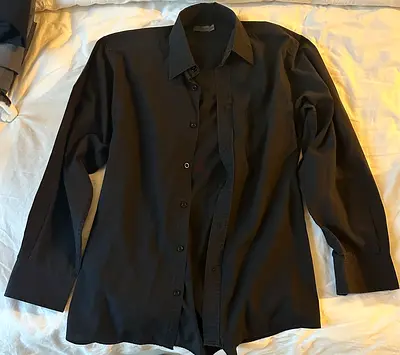 Black long-sleeve mens dress shirt - size M, good condition. First come first serve.