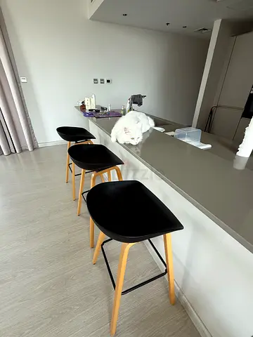 Set of 3 Modern Black Bar Stools with Wooden Legs (Final Price)