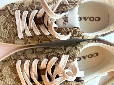 Coach beige signature canvas sneakers, womens size (never worn)