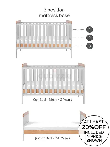 utti Bambini Rio 2-in-1 Baby Cot Bed with Cot Top Changer (0-6 years) 140x70 cm - Baby Crib  Toddle