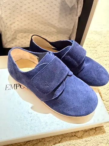 Emporio Armani Navy suede slip-on children’s loafers, size 25. Never worn.