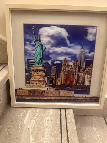 Framed New York Skyline  Statue of Liberty Art Print (White Frame)